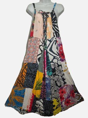 Nwt FUNKY STUFF corset hippie patch boho rayon tank pocket DRESS L